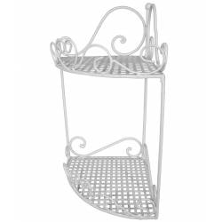 Etagère à Epices Boulangère d'Angle 2 Etages ou Support de Coin en Quart de Cercle en Acier Patiné Blanc 20,5x29x36,5cm