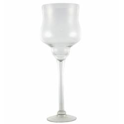 Grand Photophore Bougeoir Porte Bougie Vase Porte Fleurs Plantes en Verre Blanc 18x18x50cm