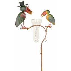 Superbe Pluviomètre à Piquer Tuteur Plante Décoration de Jardin Motif Corbeaux en Acier Patiné et Tube en Verre 12x30x140cm