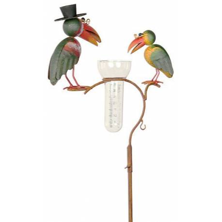 Superbe Pluviomètre à Piquer Tuteur Plante Décoration de Jardin Motif Corbeaux en Acier Patiné et Tube en Verre 12x30x140cm