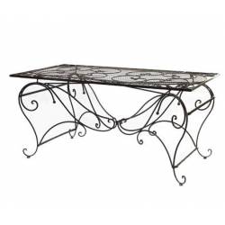 Grand Salon de Jardin 6 Places 1 Table Rectangulaire avec 6 Chaises Pliables en Fer Patiné Marron 75,5x79,5x159cm