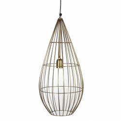 Superbe Suspension Cage Lustre Tendance Luminaire à Suspendre Plafonnier Eclairage 1 Ampoule en Acier Patiné Or 28x28x65cm