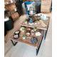 Table Basse Quadro Marque Hanjel Set de 2 Consoles Sellettes Guéridons 2 Dimensions en Teck et Métal 40x80x80cm