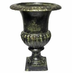 Vase Vasque Jardinière en Fonte Vert Style Médicis Pot de Fleur en Fonte Patinée Verte 15x15x20cm