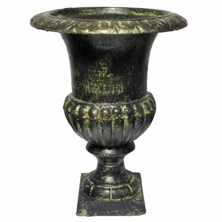 Vase Vasque Jardinière en Fonte Vert Style Médicis Pot de Fleur en Fonte Patinée Verte 15x15x20cm