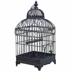 Moyenne Cage à Oiseaux de Jardin Intérieur Extérieur Carrée en Fer Patiné Marron 20x20x49,5cm