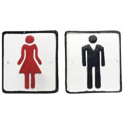 Lot de 2 Plaques Décoratives Symboles Homme Femme pour WC en Fonte Noir et Rouge 0,5x10x10cm