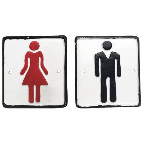 Lot de 2 Plaques Décoratives Symboles Homme Femme pour WC en Fonte Noir et Rouge 0,5x10x10cm