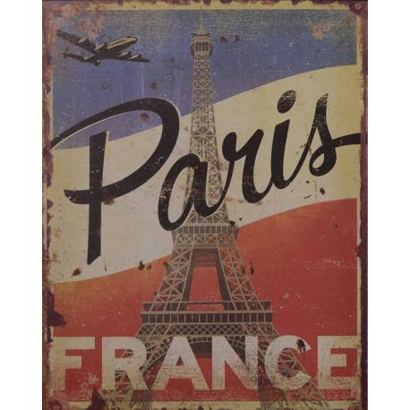 Plaque Publicitaire Rectangulaire Décorative Paris Thème France Bleu Blanc Rouge Art de Vivre en Fer 0,2x20x25cm