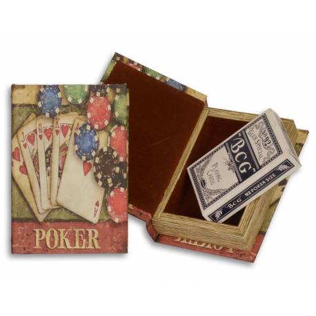 Boitier de Rangement Etui Motif Jeu de Cartes en Bois et Papier Vernis Multicolore 3x9,5x13,5cm