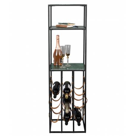 Étagère Mil Dutchbone Meuble Range Porte Bouteilles Présentoir 2 Étagères en Marbre Fer et Cuir 28x36x125,5cm