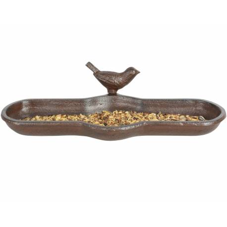 Bain à Oiseaux Rectangulaire Auge ou Mangeoire à Oiseaux Bain d'Oiseau Coupelle Bac à Fleurs en Fonte Patinée Marron 7x13x29,5cm