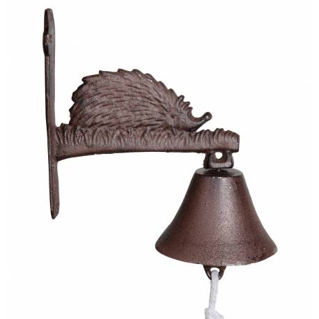 Cloche Sonnette Motif Hérisson Carillon Clochette de Porte Murale sur Crédence en Fonte Patinée Marron 11x20x21cm