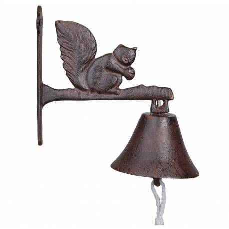 Cloche Sonnette Motif Écureuil Carillon Clochette de Porte Murale sur Crédence en Fonte Patinée Marron 11x20x21cm