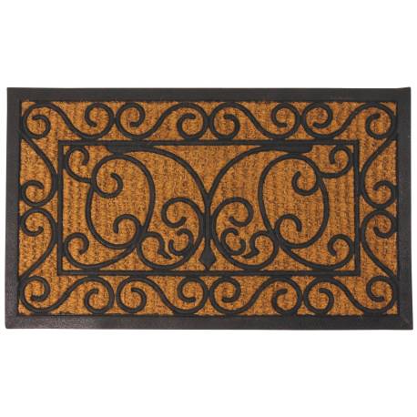 Tapis Gratte Pieds de Forme Rectangulaire ou Paillasson Motifs Volutes et Feuilles en Coco et Caoutchouc 1,1x45x75cm