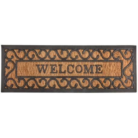 Tapis Gratte Pieds de Forme Rectangulaire ou Paillasson Motifs Volutes Inscription Welcome en Coco et Caoutchouc 1x25x75cm