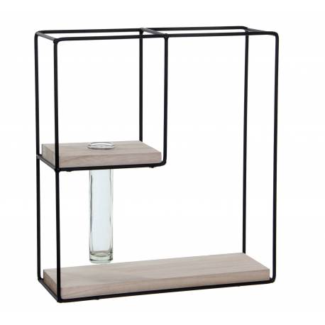 Etagère Design Murale ou à Poser Rangement Rectangulaire Tendance en Bois Verre et Métal noir 11x31x35cm