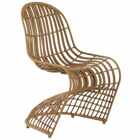 Chaise Design Girl Athezza Fauteuil Siège Assise Séjour Design en Rotin Synthétique et Acier Noir 55x65x89cm
