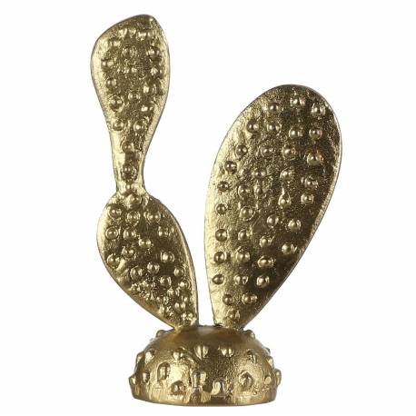 Sculpture de Cactus Plat Design Statue Décoration Contemporaine en Fonte d'Aluminium Patinée Or 6x16x22cm