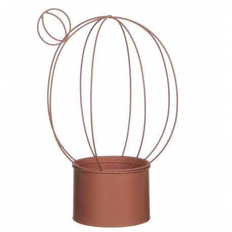 Jardinière Cache Pot de Fleur Buis Topiaire Intérieur Extérieur Forme Cactus Ovale en Fer Patiné Rose Saumon 23x23x35cm