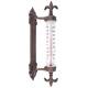 Thermomètre Mural avec Potence Décoratif avec Motif Fleur de Lys en Celsius et Fahrenheit en Fonte Patinée Marron 5,5x9,5x27,5cm