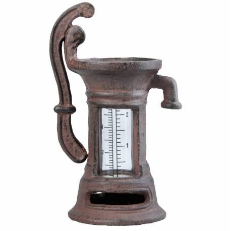 Pluviomètre à Poser Forme Fontaine à Eau en Fonte Marron 7x10x18cm