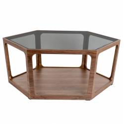 Table Basse Sita Dutchbone Console de Salon Forme Héxagonale Bois et Verre 34x92,5x92,5cm