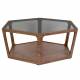 Table Basse Sita Dutchbone Console de Salon Forme Héxagonale Bois et Verre 34x92,5x92,5cm