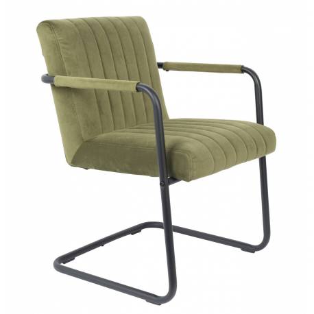 Fauteuil Lounge Chaise Velours Vert Olive Stitched Dutchbone Style Rétro 58x66x83cm