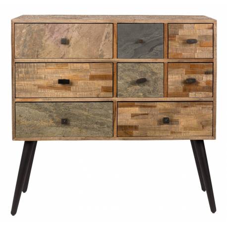 Commode San Woody Chiffonnier Meuble de Rangement Scandi en Bois et Acier 31x89x90cm