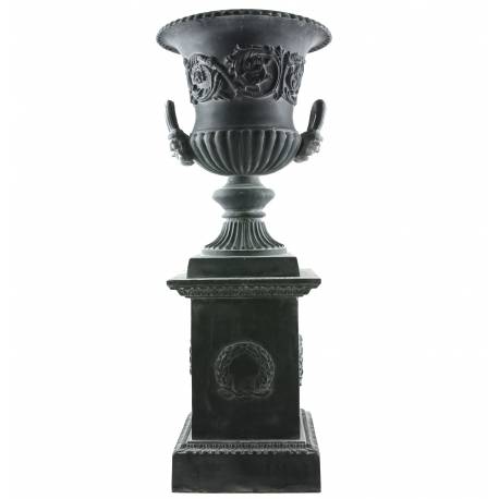 Vasque et Socle Géant Vase Jardinière Extérieur de Château en Fonte Grise 44x44x111cm