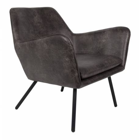 Fauteuil Bon Lounge Assise Vintage Woody en Polyuréthane Gris 76x78x80cm