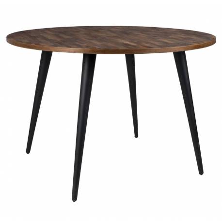 Table Ronde MO 110 Table de Repas Woody Salon Design Industriel Vintage en Acier et Teck 76x110x110cm