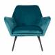 Fauteuil Bon Lounge Assise Woody Design Art Déco en Velours Bleu Canard 76x78x80cm