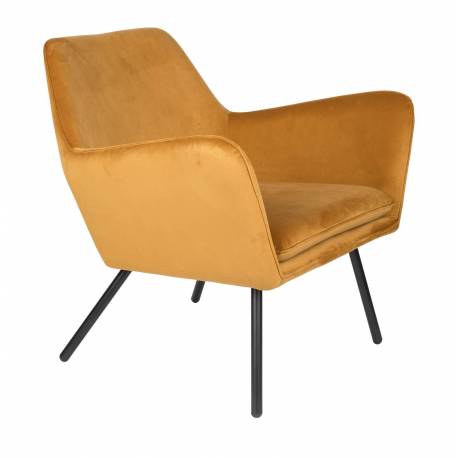 Fauteuil Bon Lounge Assise Woody Design Art Déco en Velours Gold 76x78x80cm