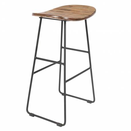 Tabouret de Bar Tangle Assise Haute Design Woody en Acier Noir et Bois Naturel 30x40x65cm