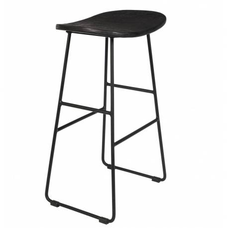 Tabouret de Bar Tangle Assise Haute Design Woody en Acier Noir et Bois Noir 30x40x65cm