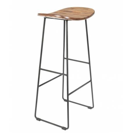 Tabouret de Bar Tangle Assise Haute Design Woody en Acier Noir et Bois Naturel 30x40x80cm