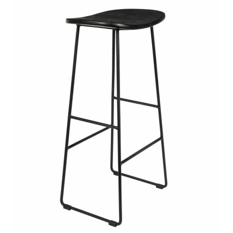 Tabouret de Bar Tangle Assise Haute Design Woody en Acier Noir et Bois Noir 30x40x80cm