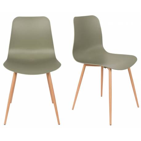 Lot de 2 Chaises Design Léon Assises Woody de Table en Acier et Plastique Vert 44,5x49x80cm