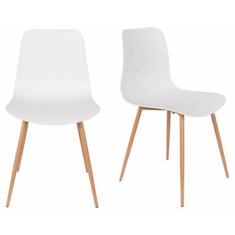 Lot de 2 Chaises Design Léon Assises Woody de Table en Acier et Plastique Blanc 44,5x49x80cm