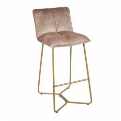 Tabouret de Bar Butano Weimar Marque Athezza Chaise Haute en Velours et Métal Couleur Laiton 46x57x103cm