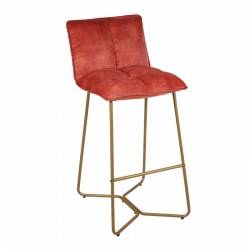 Tabouret de Bar Butano Corail Marque Athezza Chaise Haute en Velours et Métal Couleur Laiton 46x57x103cm