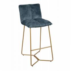 Tabouret de Bar Butano Pétrole Marque Athezza Chaise Haute en Velours et Métal Couleur Laiton 46x57x103cm