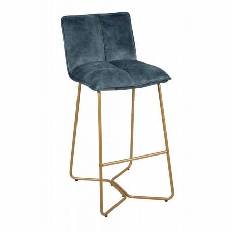 Tabouret de Bar Butano Pétrole Marque Athezza Chaise Haute en Velours et Métal Couleur Laiton 46x57x103cm