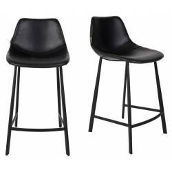 Lot de 2 Chaises de Bar Polyuréthane Franky Dutchbone Vintage Tendance Sièges Haut Noir 50x54x106cm