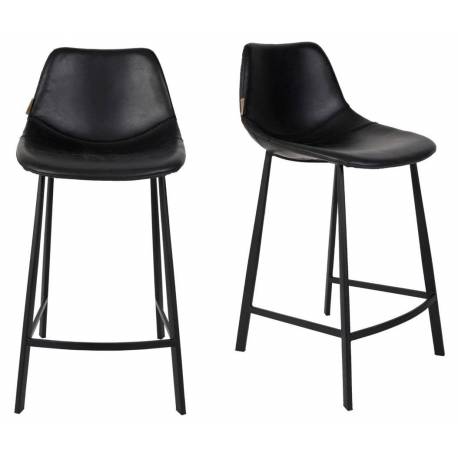 Lot de 2 Chaises de Bar Polyuréthane Franky Dutchbone Vintage Tendance Sièges Haut Noir 50x54x106cm