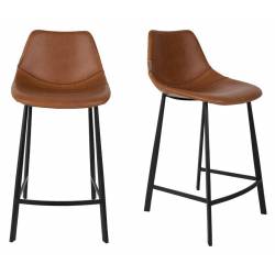 Lot de 2 Chaises de Bar Polyuréthane Franky Dutchbone Vintage Tendance Sièges Haut Marron 45x52x91cm