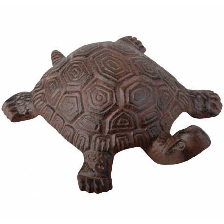 Tortue Statuette Décorative Intérieure Extérieure en Fonte Patinée Marron 8,5x13,5x22cm