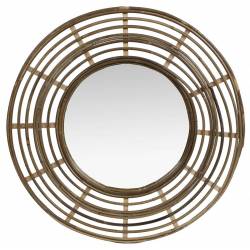 Miroir Tendance en Rotin Grande Glace Décorative Ronde Design 3x54,5x54,5cm